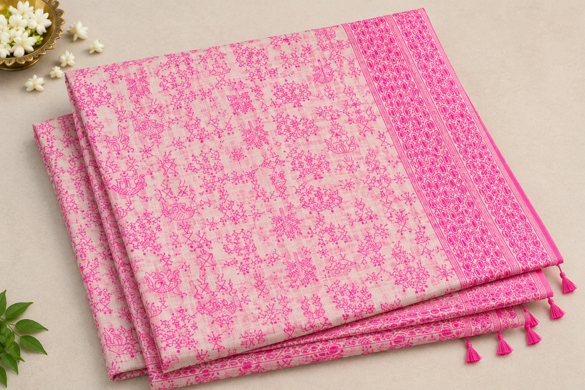 Handloom Cotton Saree with Madhubani pattern weaving