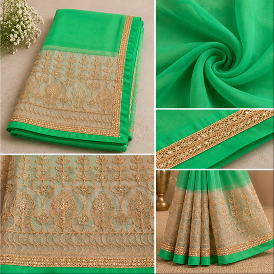 Half Georgette half Net Saree