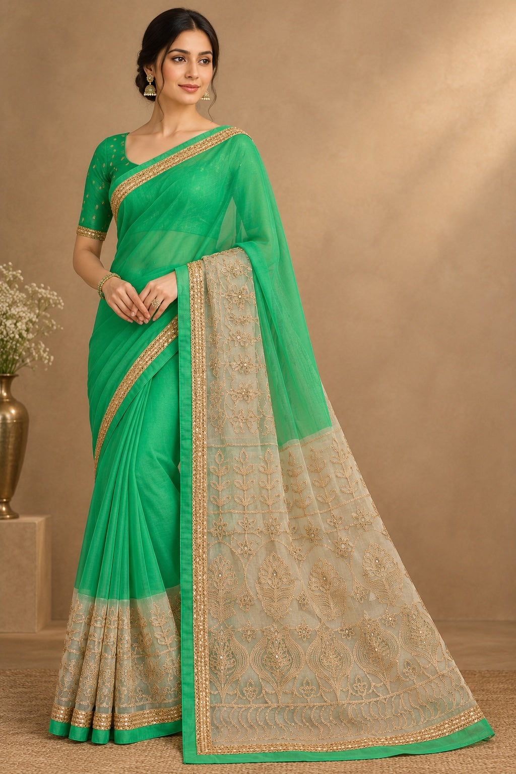 Half Georgette half Net Saree