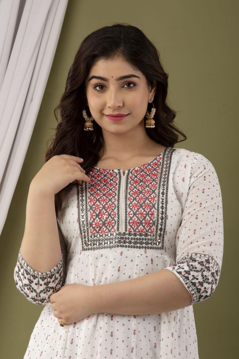 White Cotton Gown with embriodery