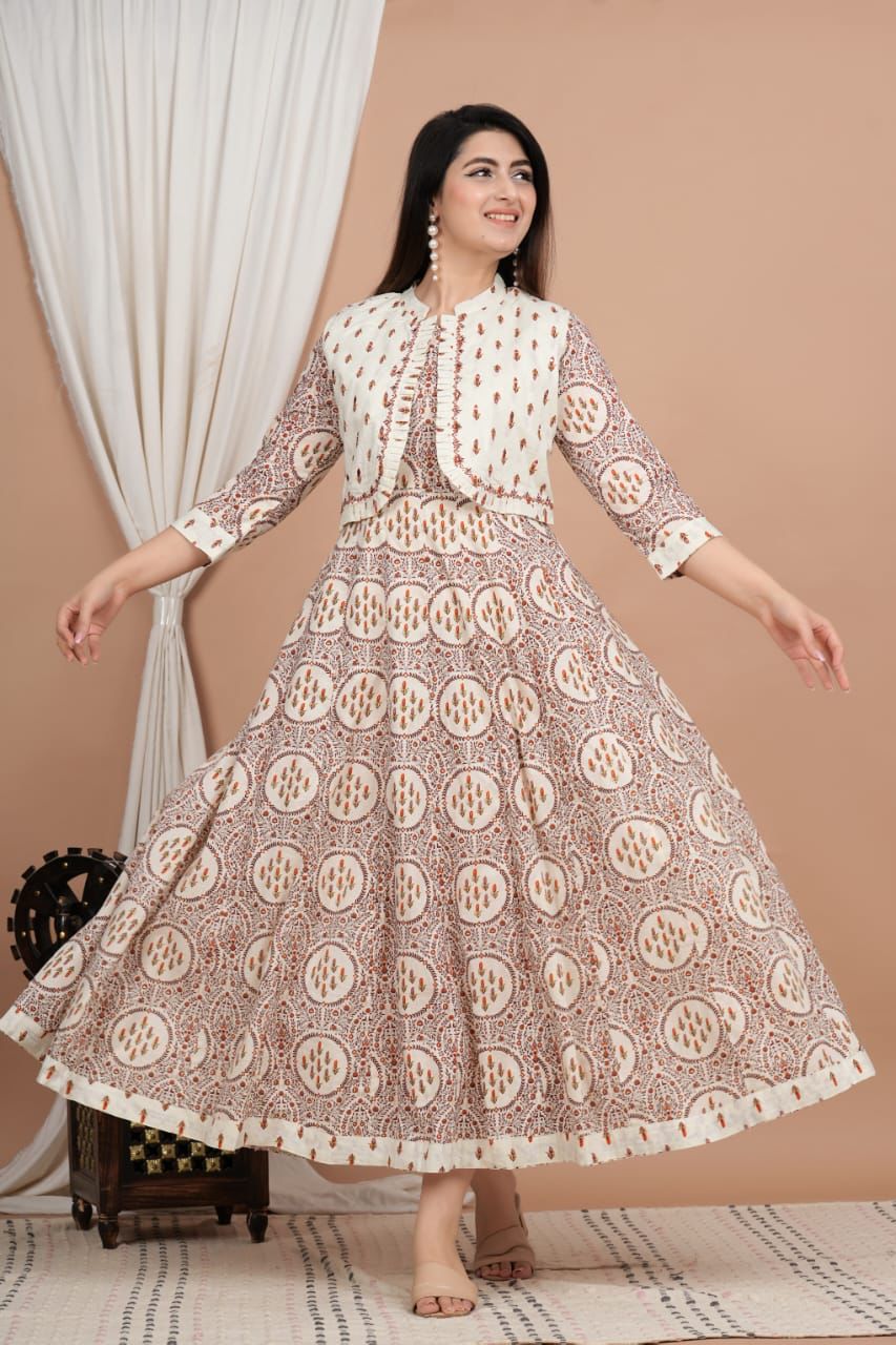 Long Cotton Frock with Jacket - Main Image