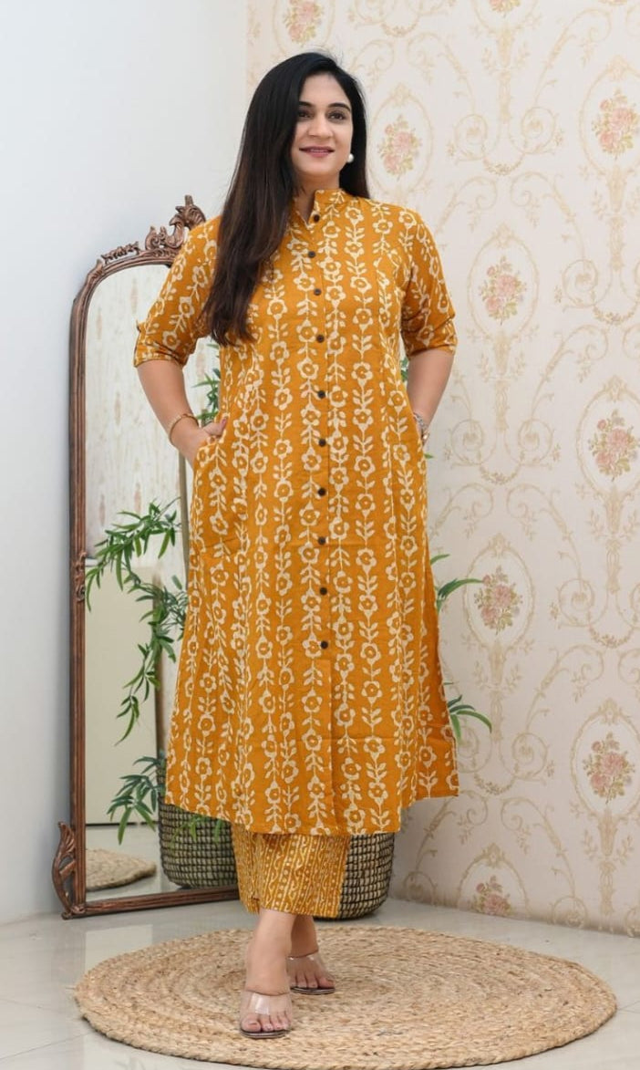 Floral Fine cotton Kurti Plazzo set