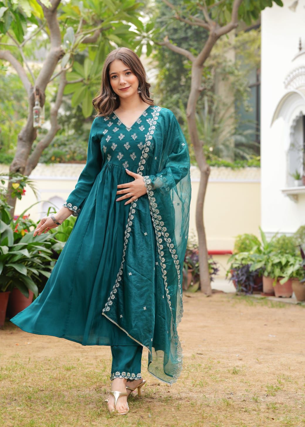 Dola Silk Designer Dupatta Set (Teal Blue)