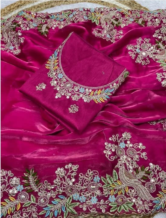 Designer Pure Tissue Silk Kashida embroidery Saree