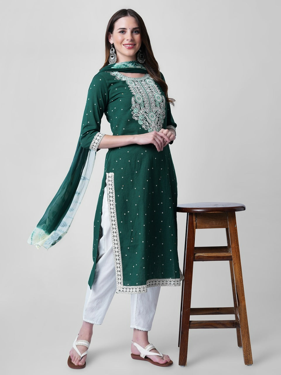 Cotton Flex embroidered Kurta Pant set with Dupatta