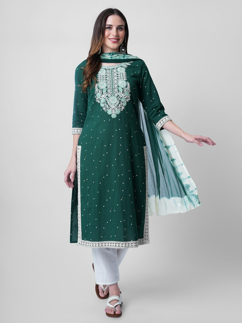 Cotton Flex embroidered Kurta Pant set with Dupatta