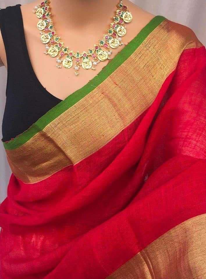 Plain Linen Saree