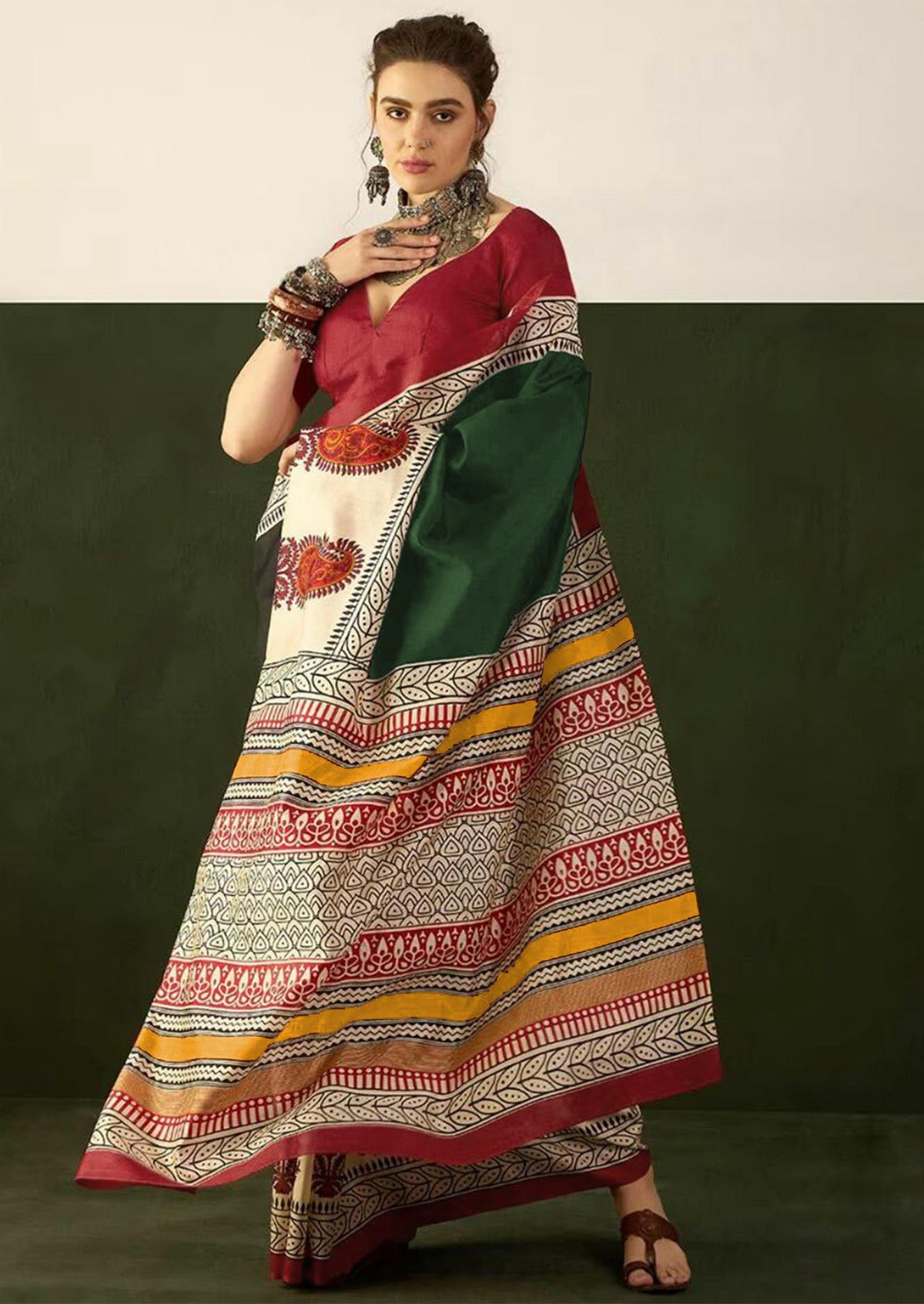 Ajrakh Block Print Mulmul Cotton Saree