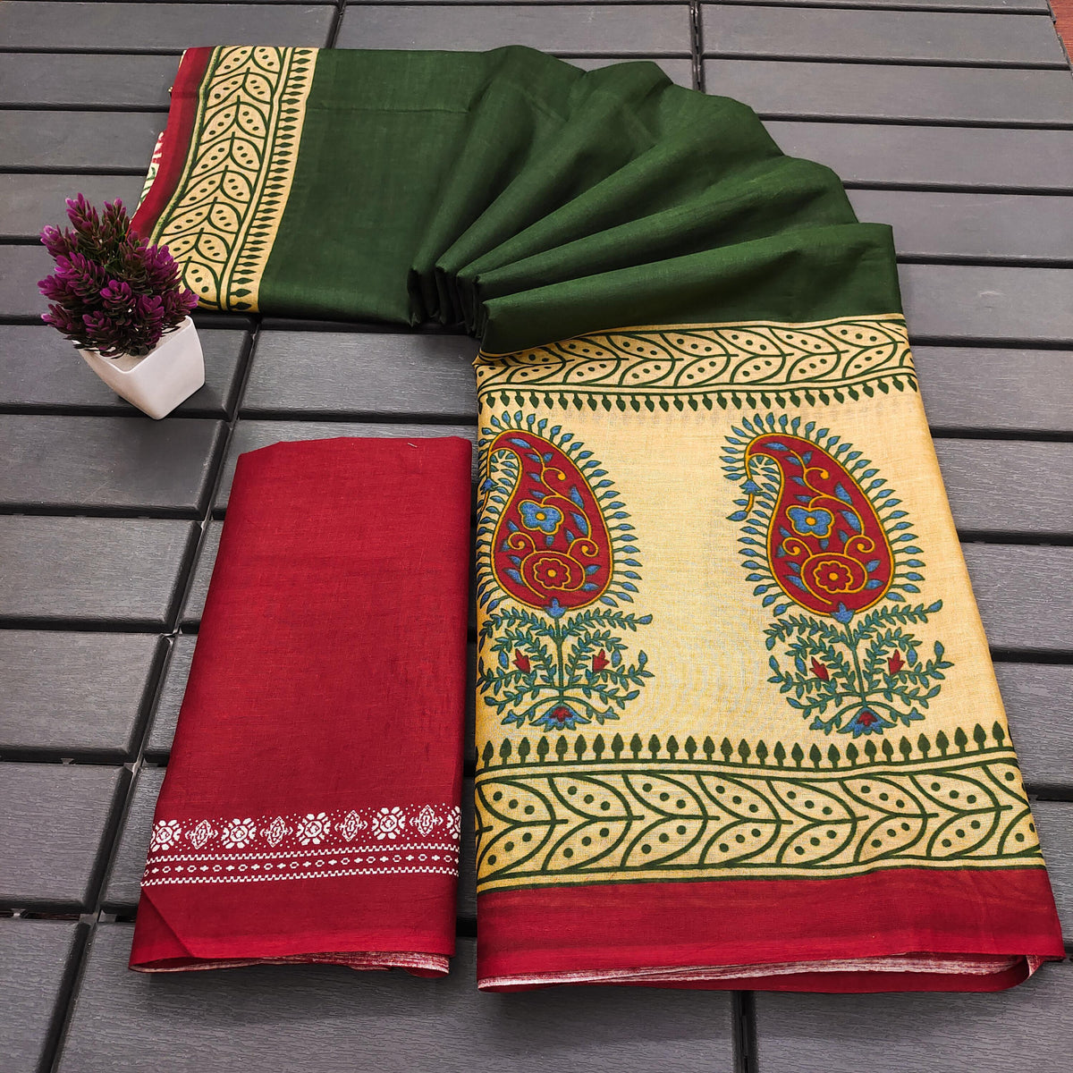 Ajrakh Block Print Mulmul Cotton Saree