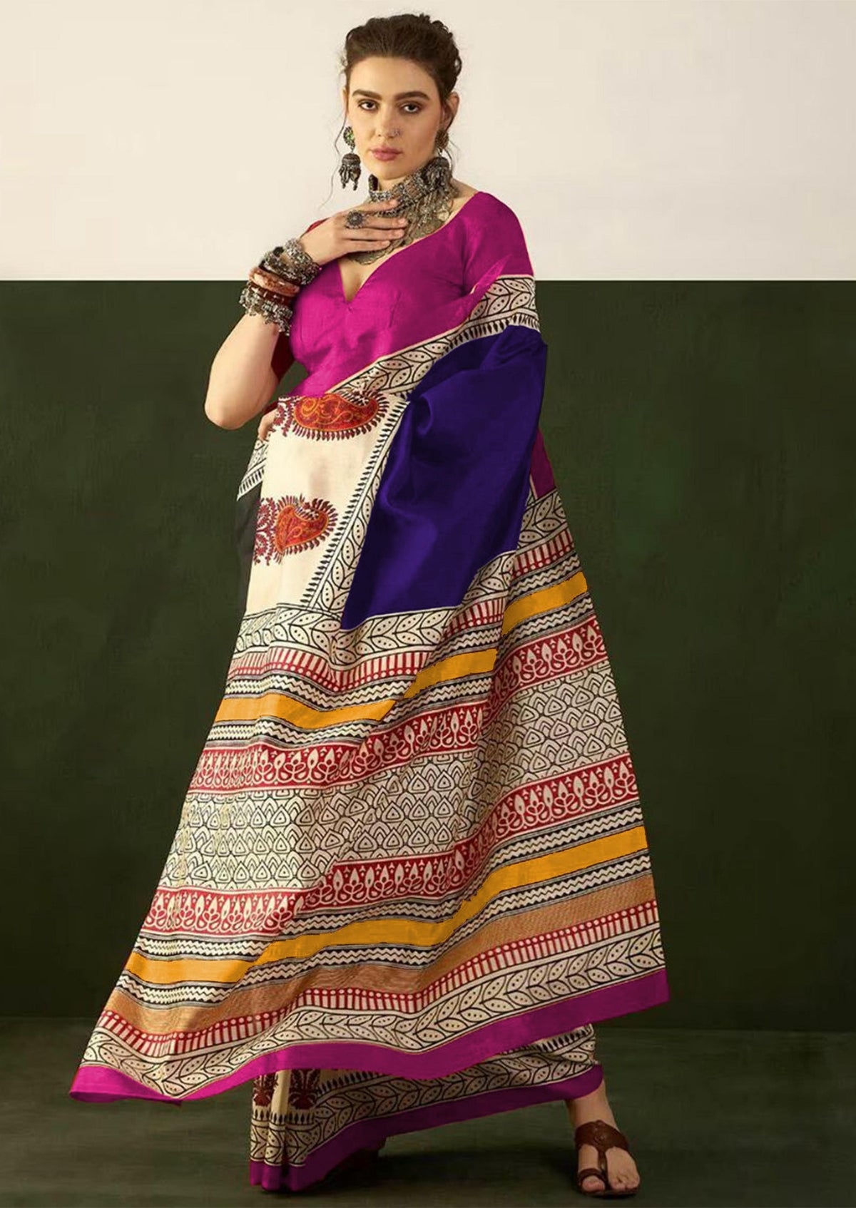 Ajrakh Block Print Mulmul Cotton Saree