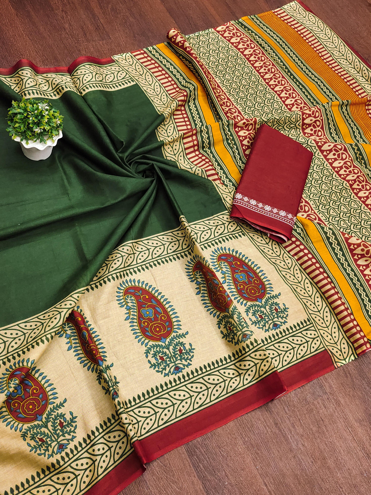 Ajrakh Block Print Mulmul Cotton Saree