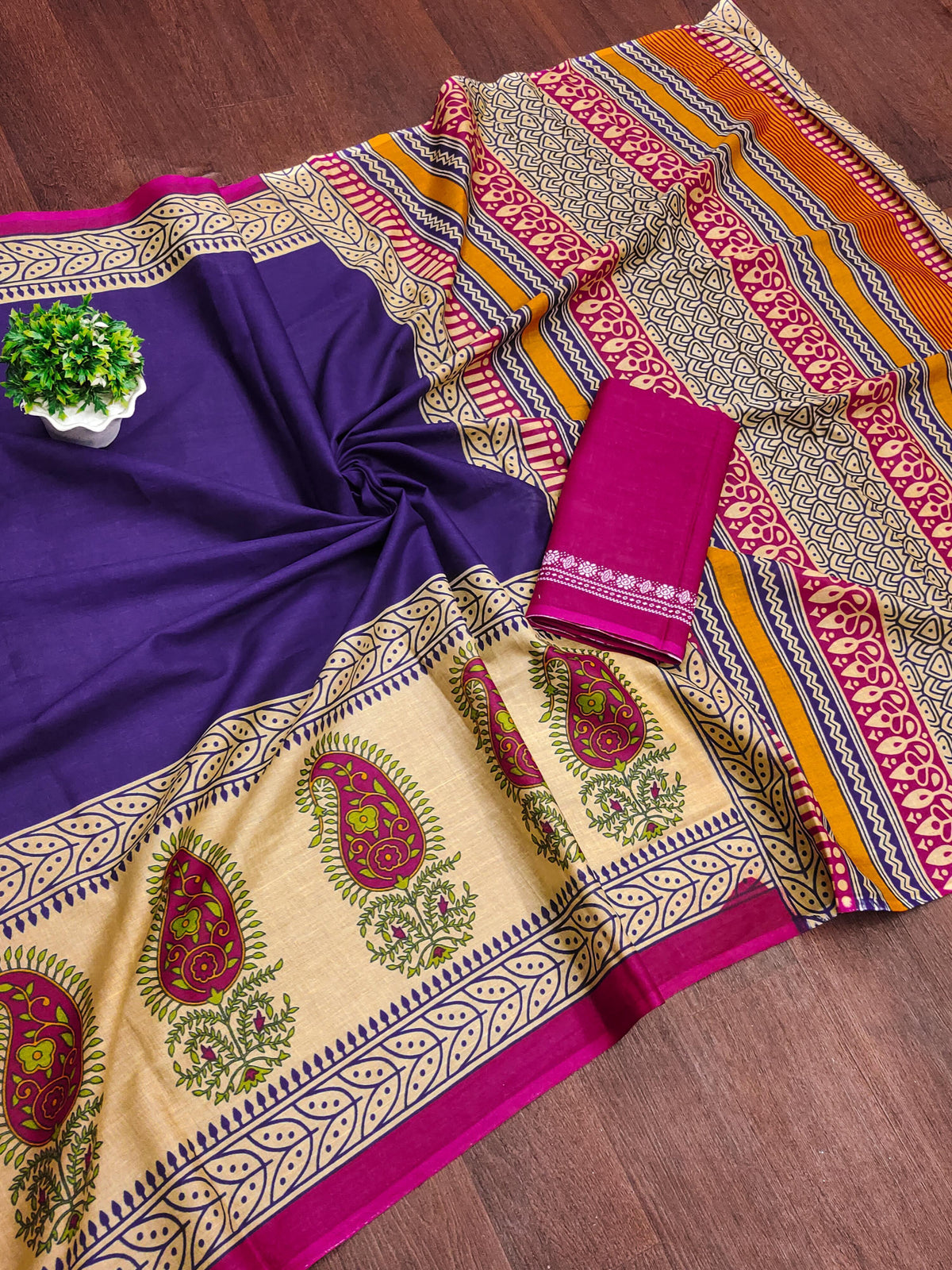 Ajrakh Block Print Mulmul Cotton Saree