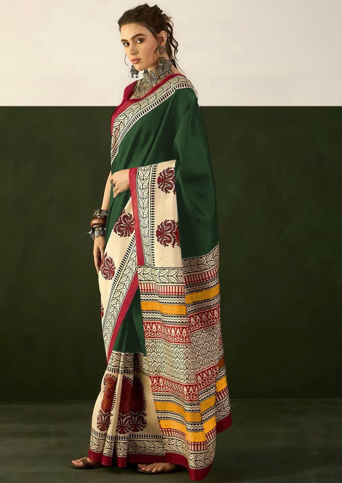 Ajrakh Block Print Mulmul Cotton Saree