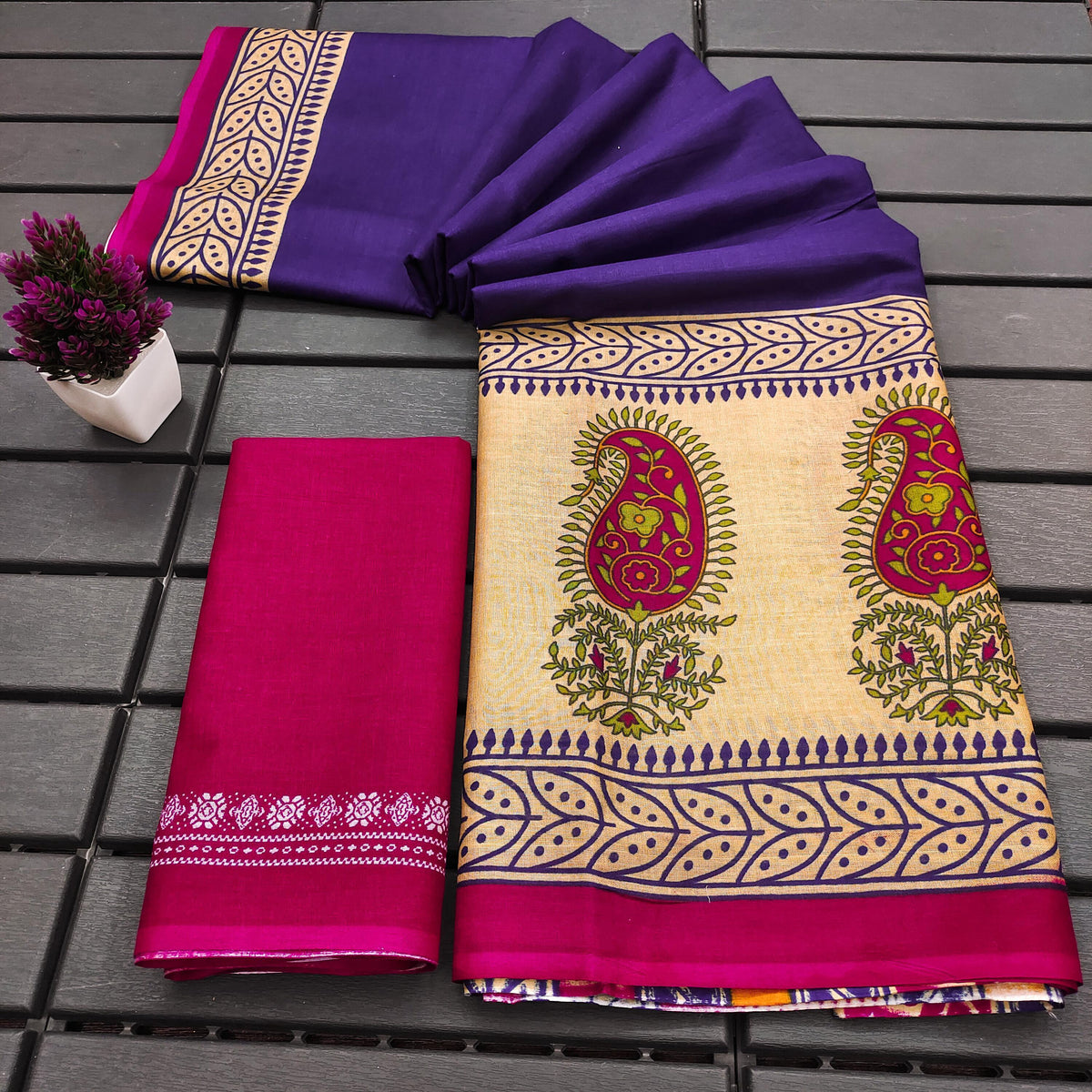 Ajrakh Block Print Mulmul Cotton Saree