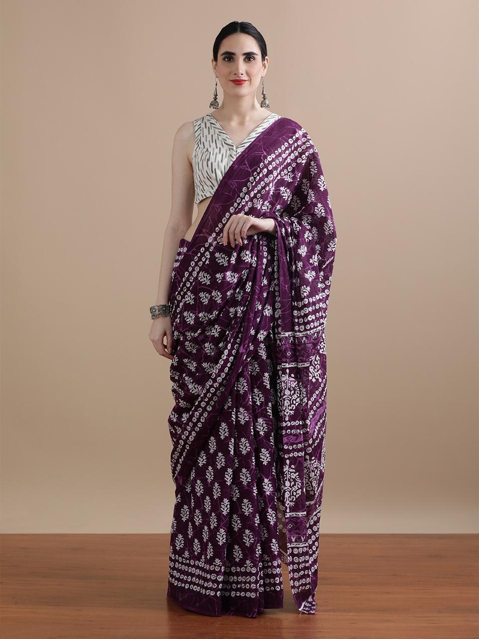 Bagru Block Print Malmal Cotton Saree