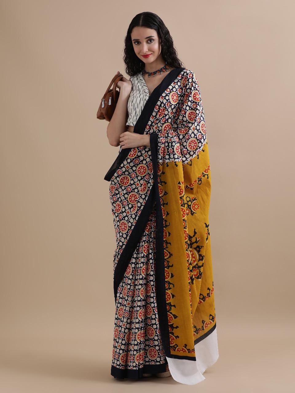 Bagru Block Print Malmal Cotton Saree
