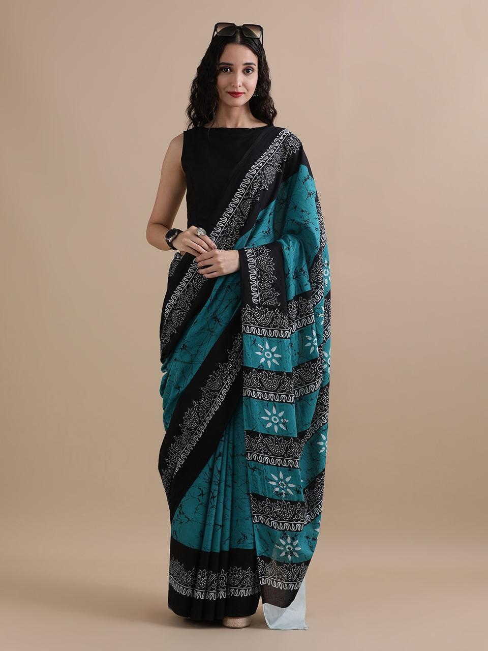 Bagru Block Print Malmal Cotton Saree