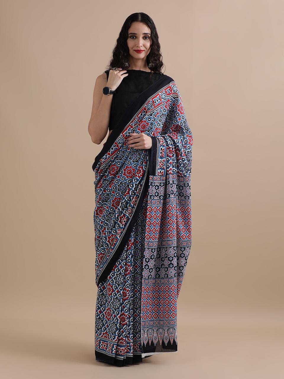 Bagru Block Print Malmal Cotton Saree