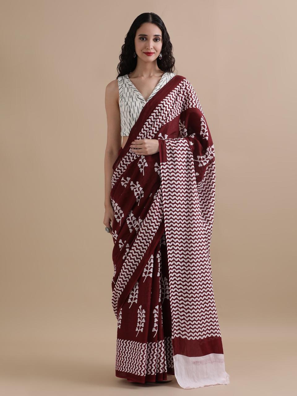Bagru Block Print Malmal Cotton Saree