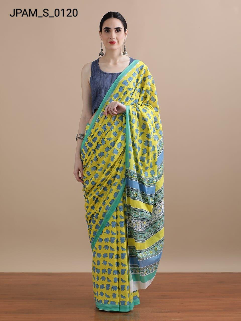 Bagru Block Print Malmal Cotton Saree