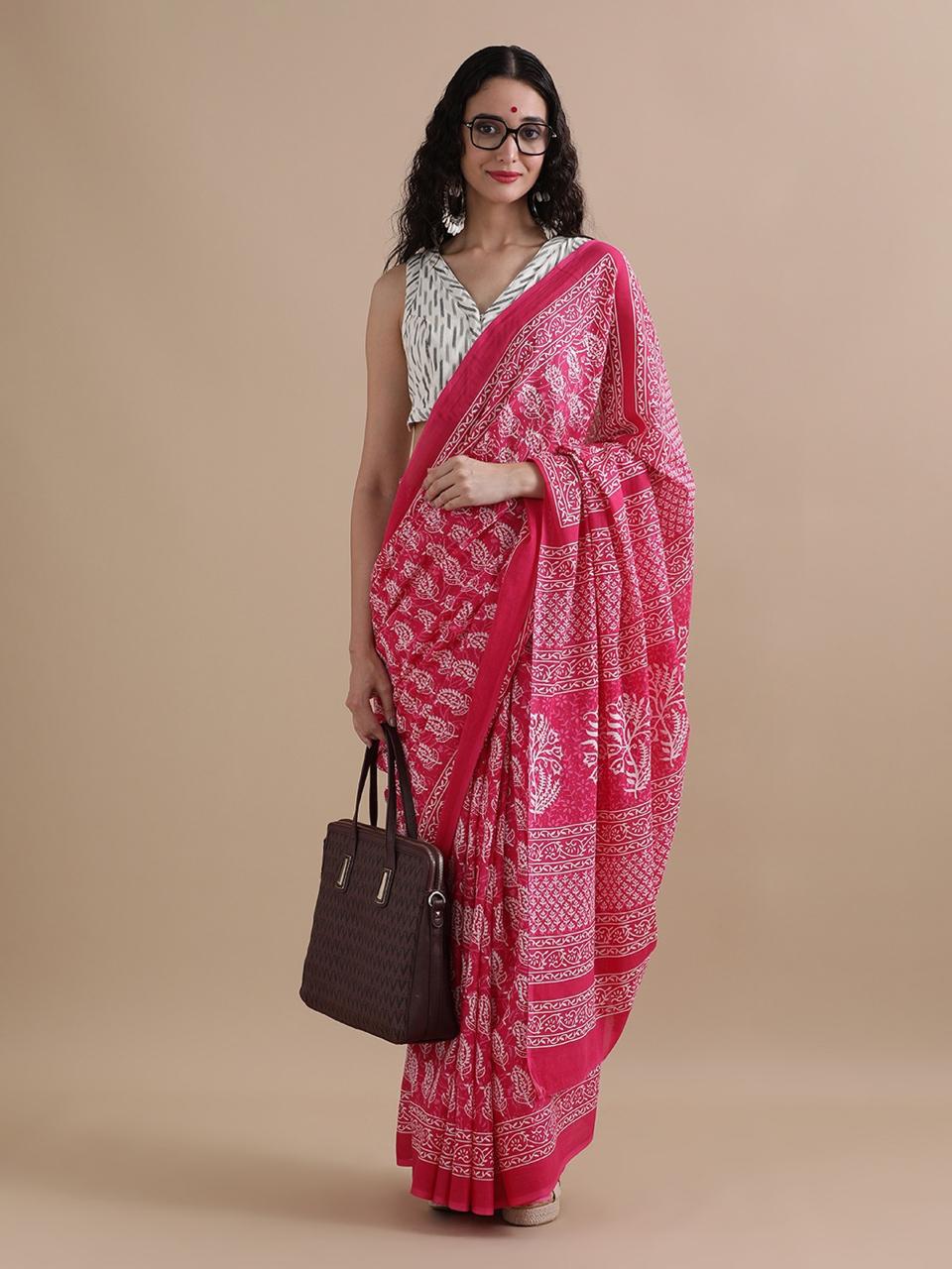 Bagru Block Print Malmal Cotton Saree