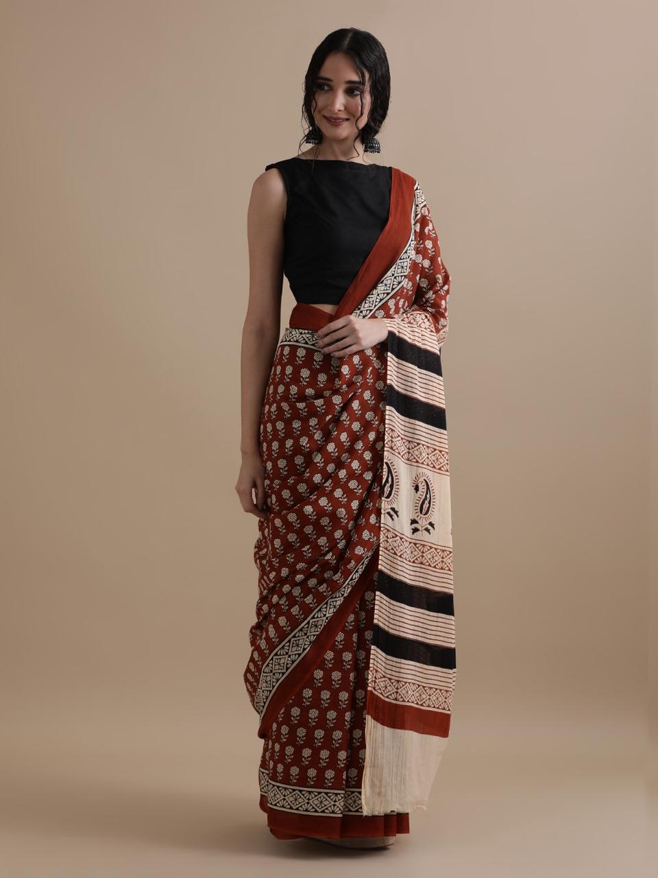 Bagru Block Print Malmal Cotton Saree