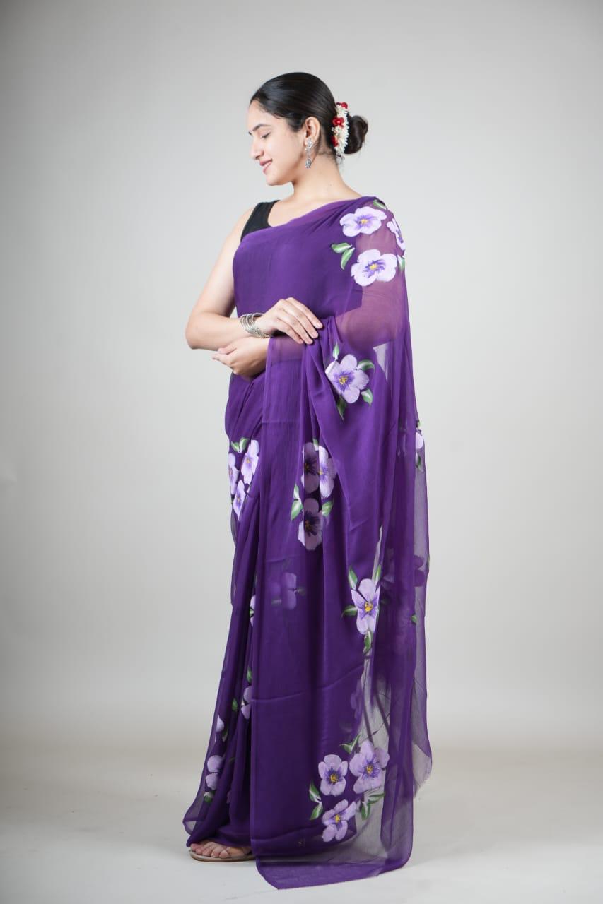 Hand Painted Chiffon Saree