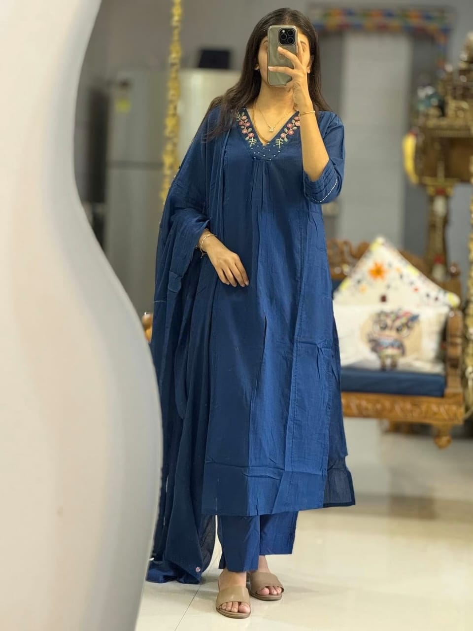 Fine Cotton Embroidery Work Kurti Set