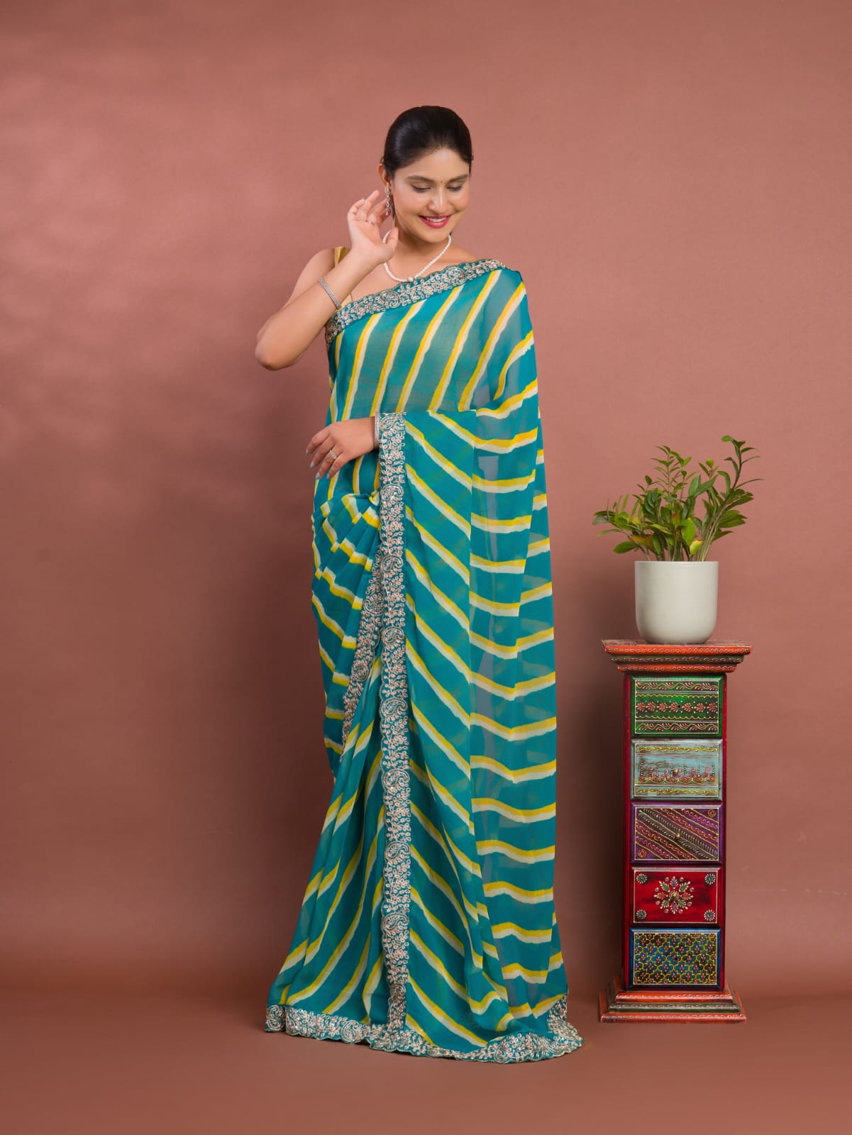 Georgette Lehariya Saree with Embroidery Border