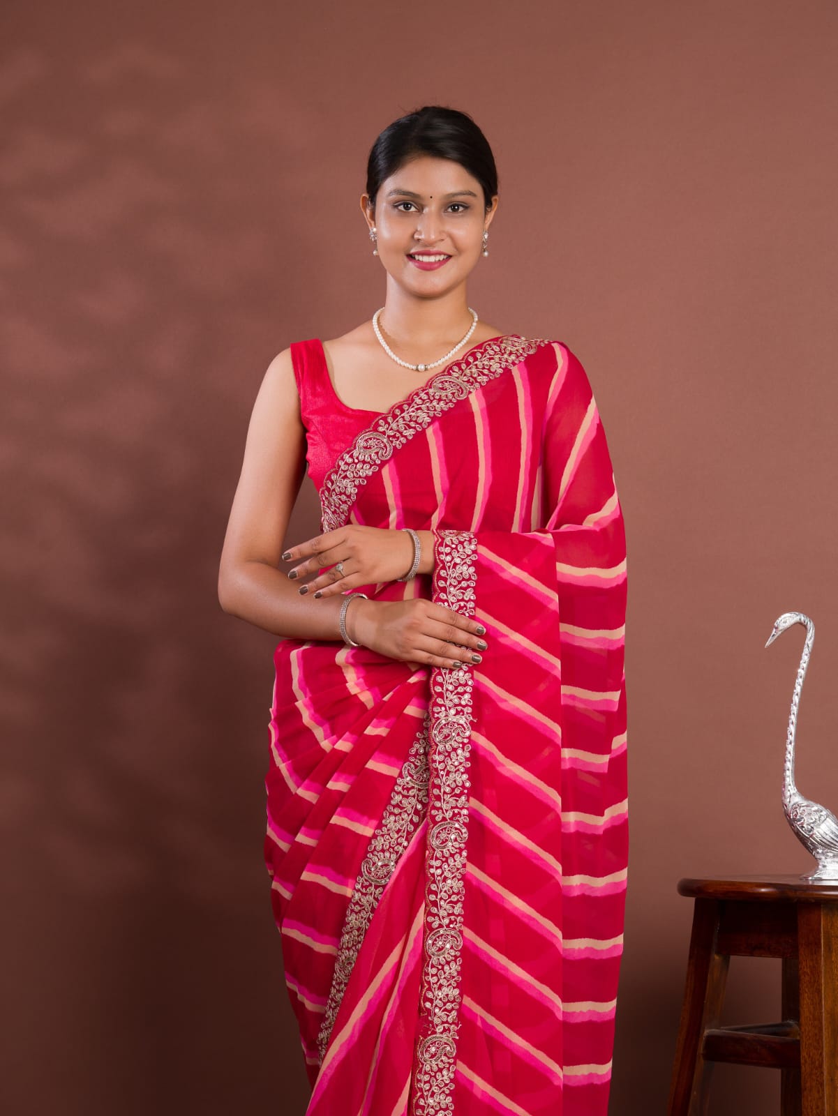 Georgette Lehariya Saree with Embroidery Border