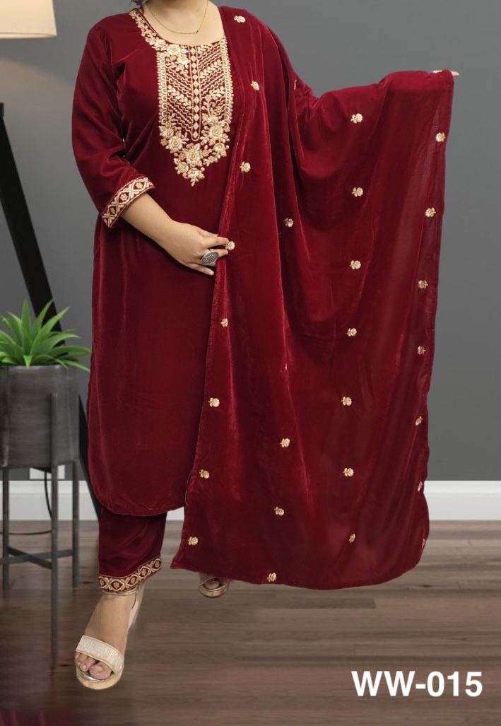 Velvet Dupatta Set (Magenta)