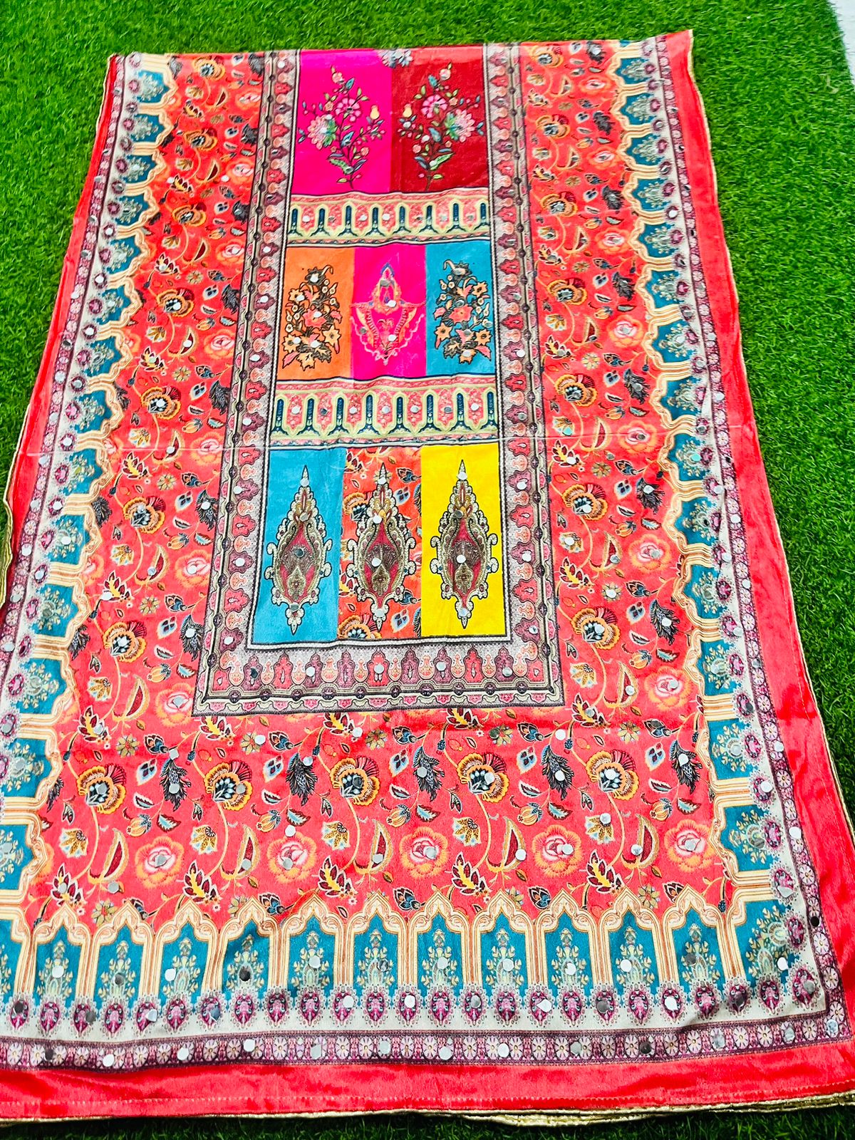 Printed Velvet Shawl with Mirror work
