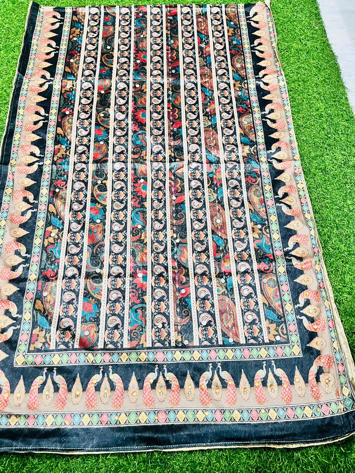 Printed Velvet Shawl with Mirror work
