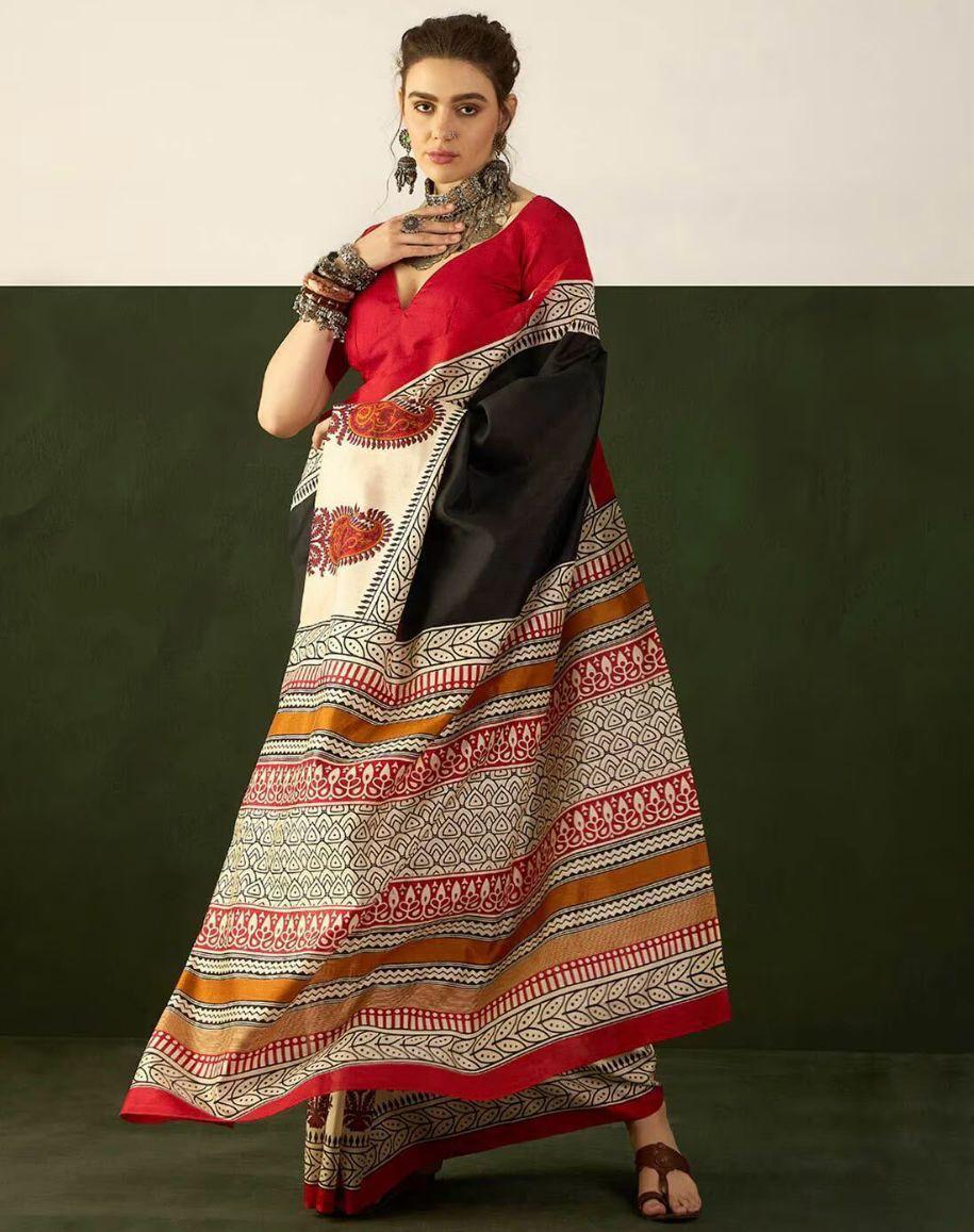 Ajrakh Block Print Mulmul Cotton Saree