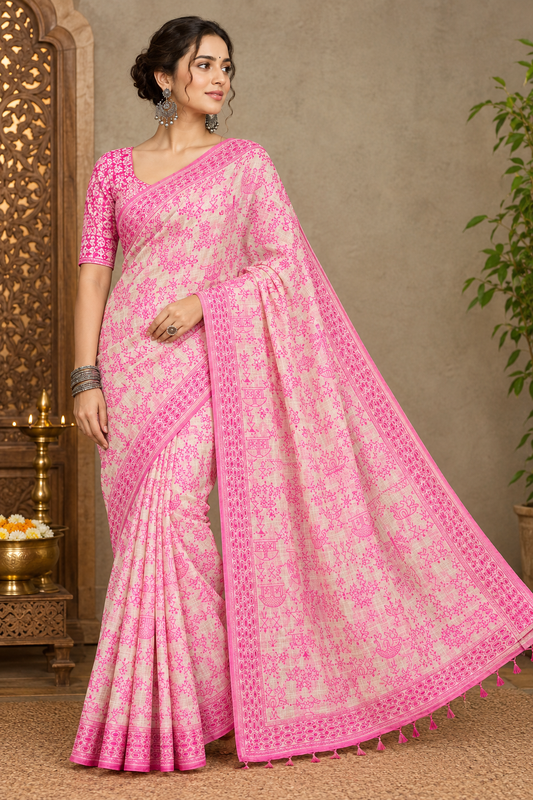 Handloom Cotton Saree with Madhubani pattern weaving