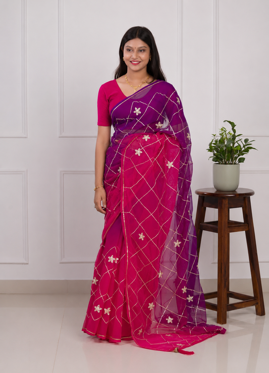 Georgette Multi Colour Gota Patti Work Saree