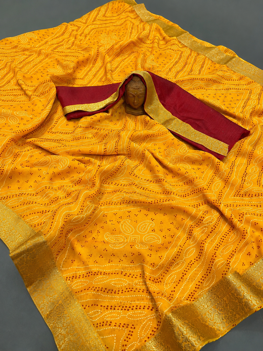 Moss Silk Bandhini Print Saree