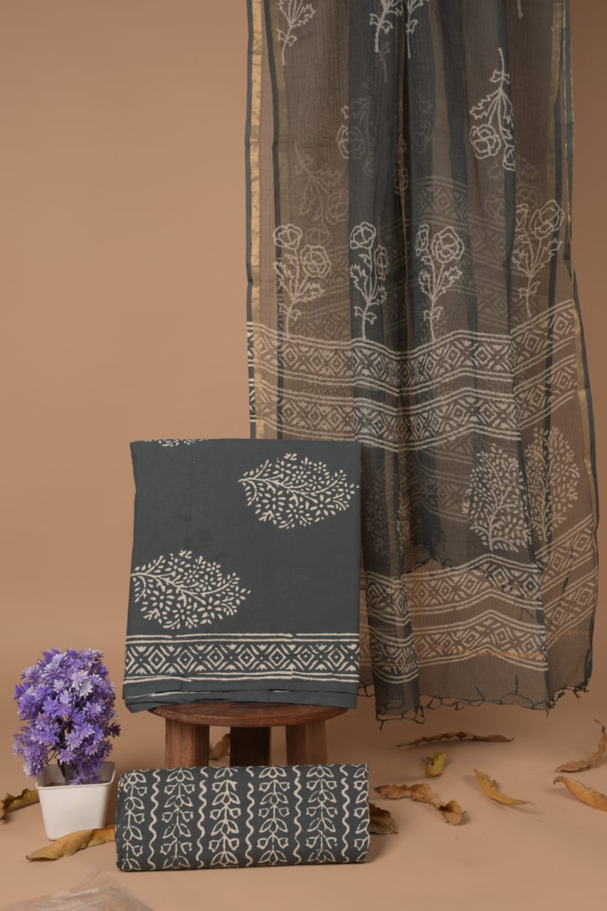 Cotton Block Printed Suit piece with Kota Dupatta