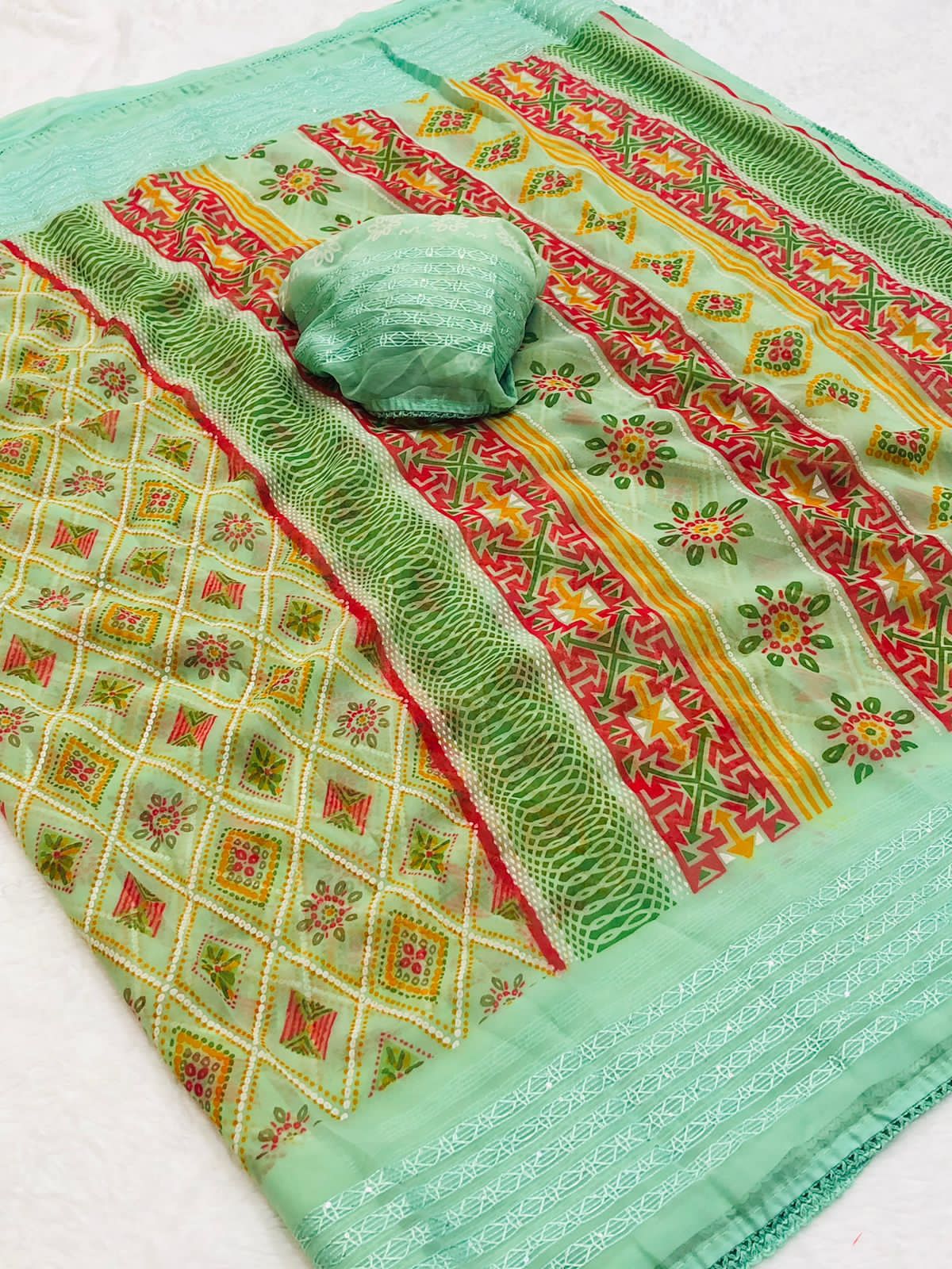 Printed pure Georgetta Saree