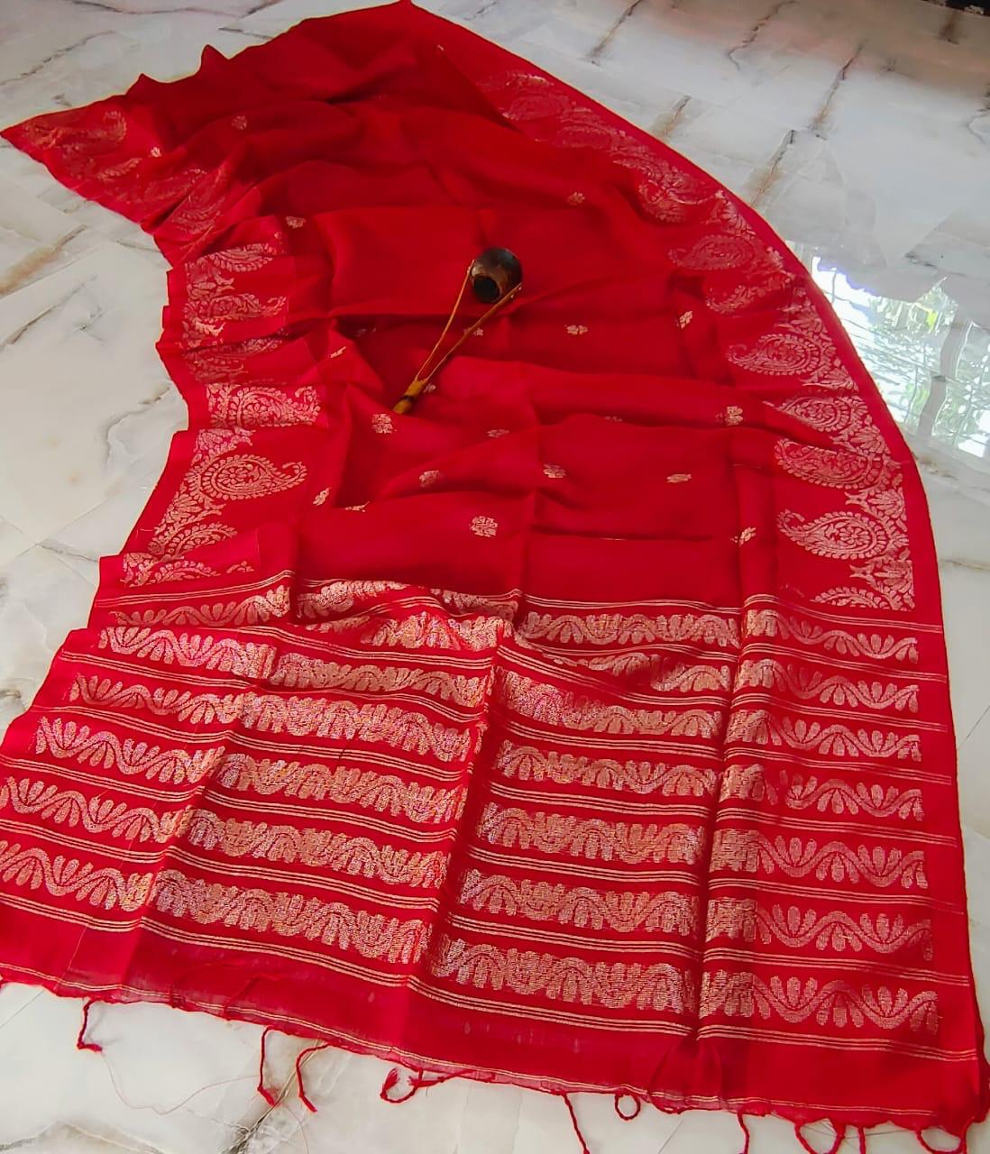 Handloom Kalka Linen Jamdani Saree