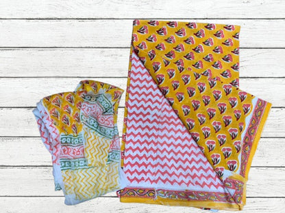 Handblock Cotton Suit pc with chiffon dupatta