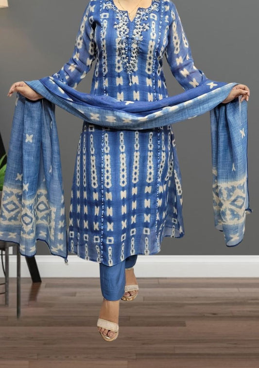 Linen Embroidered Dupatta Set