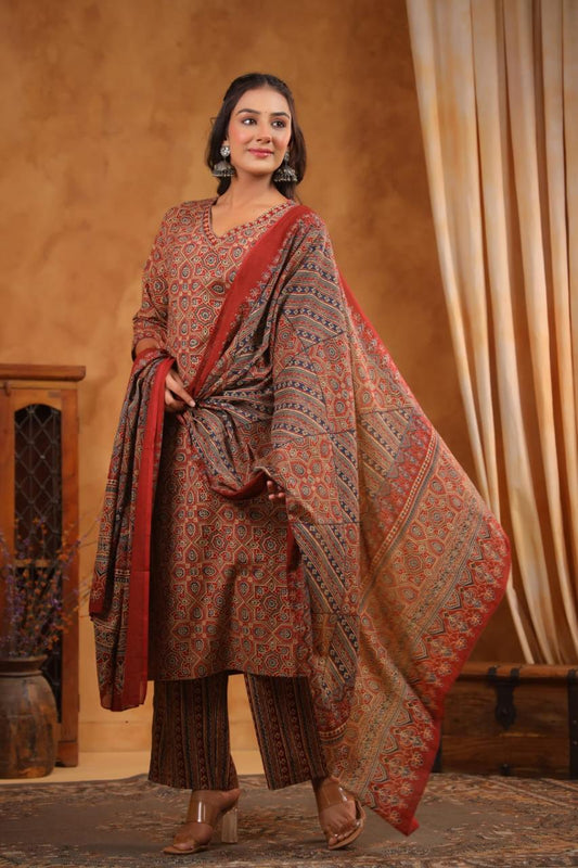 Ajrak Print Dupatta Set