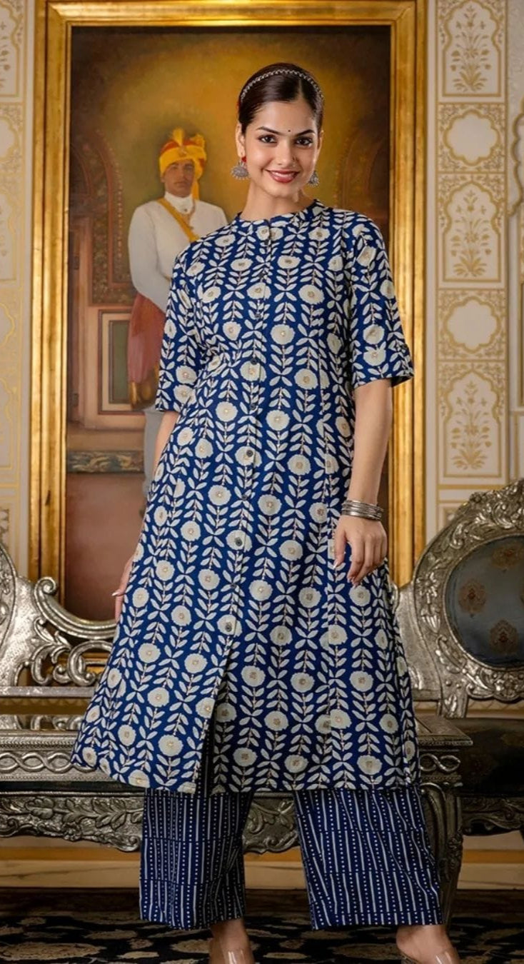 Floral Fine cotton Kurti Plazzo set