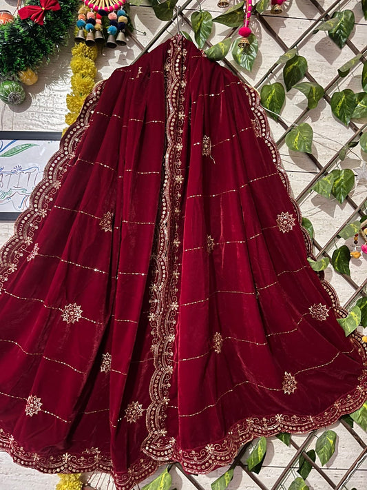 Full Length Velvet Shawl (Maroon)