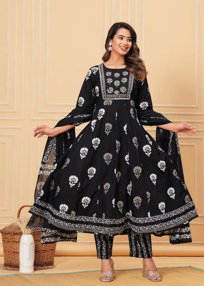 Cotton Anarkali Suit (Black)