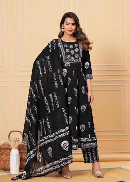 Cotton Anarkali Suit (Black)