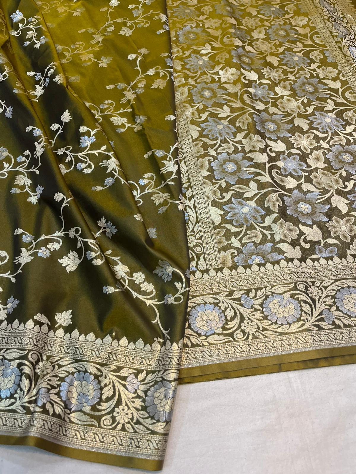 Semi Katan Silk Saree (Mehendi Colour)