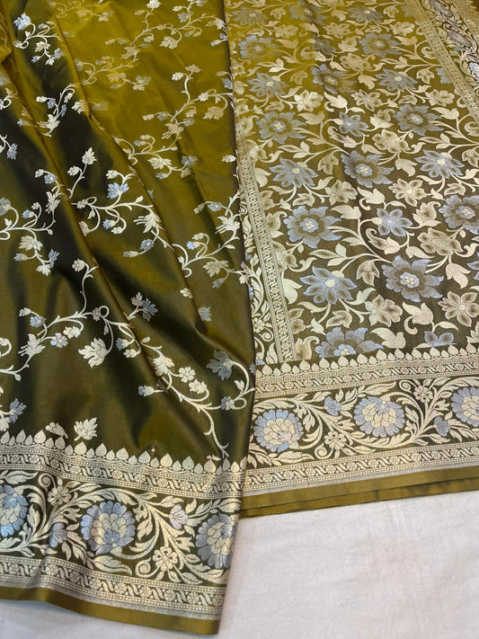 Semi Katan Silk Saree (Mehendi Colour)