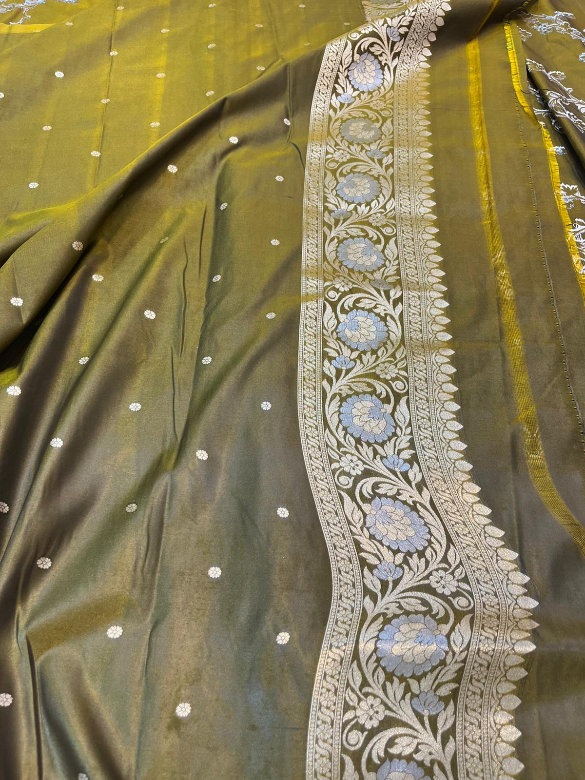 Semi Katan Silk Saree (Mehendi Colour)